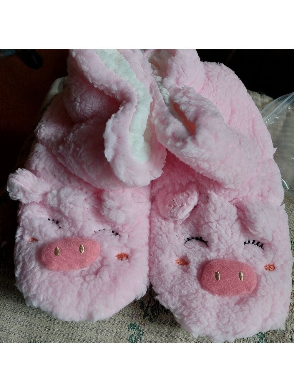 New* Ladies Pink Panda Bros Piggy Bootie Slipper Socks (M)